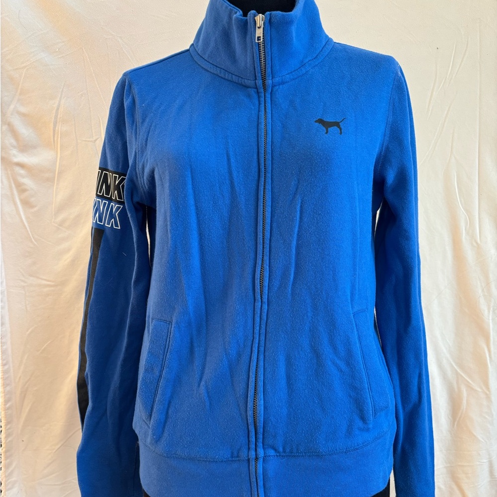 PINK Victoria's Secret Blue Full-Zip Jacket with High Collar
